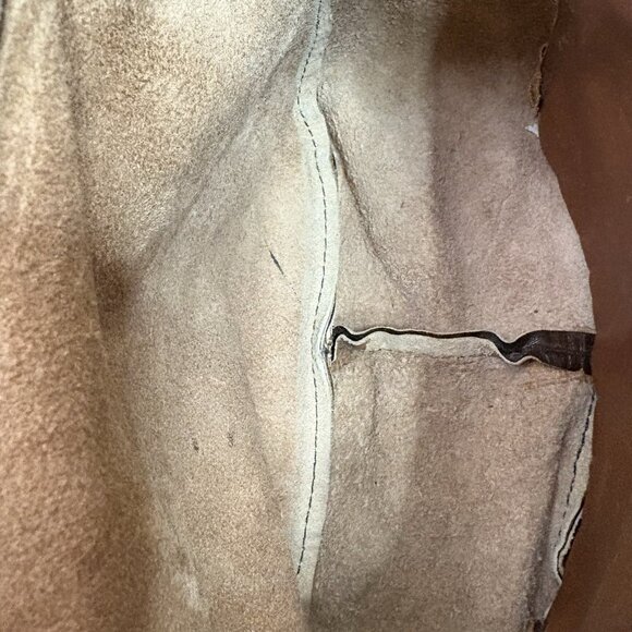 Vtg 70s Retro Preppy Brown Leather Bermuda Handbag Double Wood Handles Tadora - Picture 10 of 10